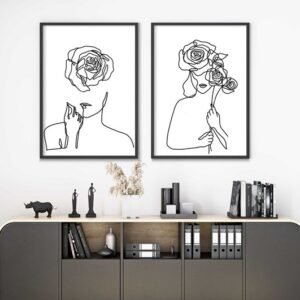 Line Art Faces with Roses A3 - Unframed